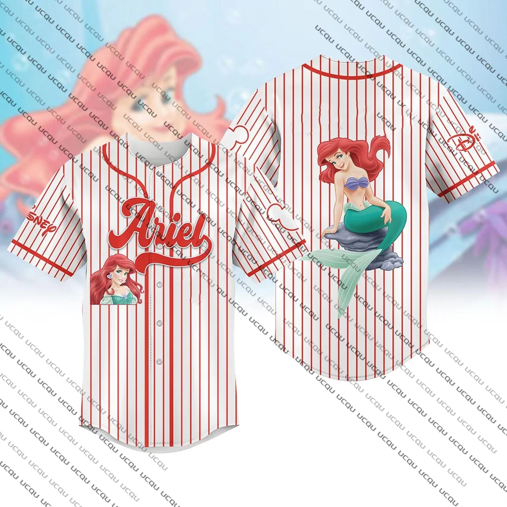 Camiseta de béisbol Ariel de verano 2025, camiseta de la Sirenita, camiseta de la película de princesa de Disney, camiseta de moda para ocio y vacaciones
