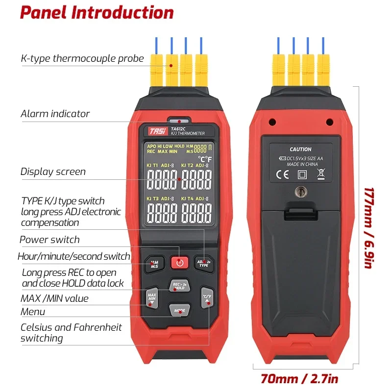 TASI TA612A TA612B TA612C Thermometer Contact Digital Thermocouple Temperature Tester K/J Thermometer C/ F Measuring Tools