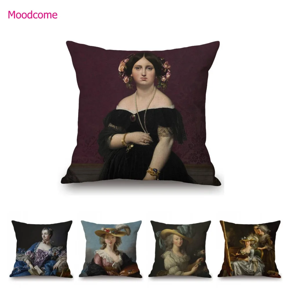 French Madame British Duchess Princess Rococo Oil Painting Art Royal Court Hotel Lobby Wall Decoration Pillow Case Cushion Cover