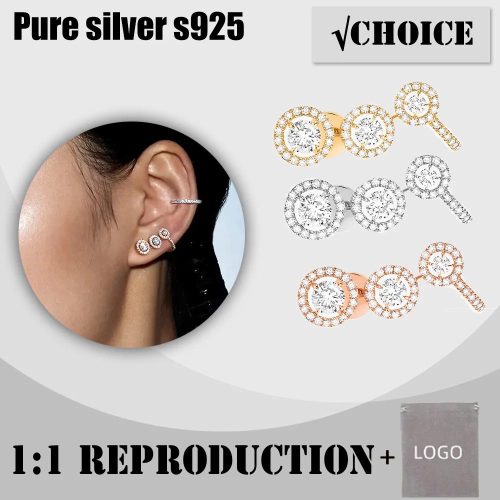 

Luxury fashion sterling silver s925 round diamond earrings messika style sweet romantic women's earrings