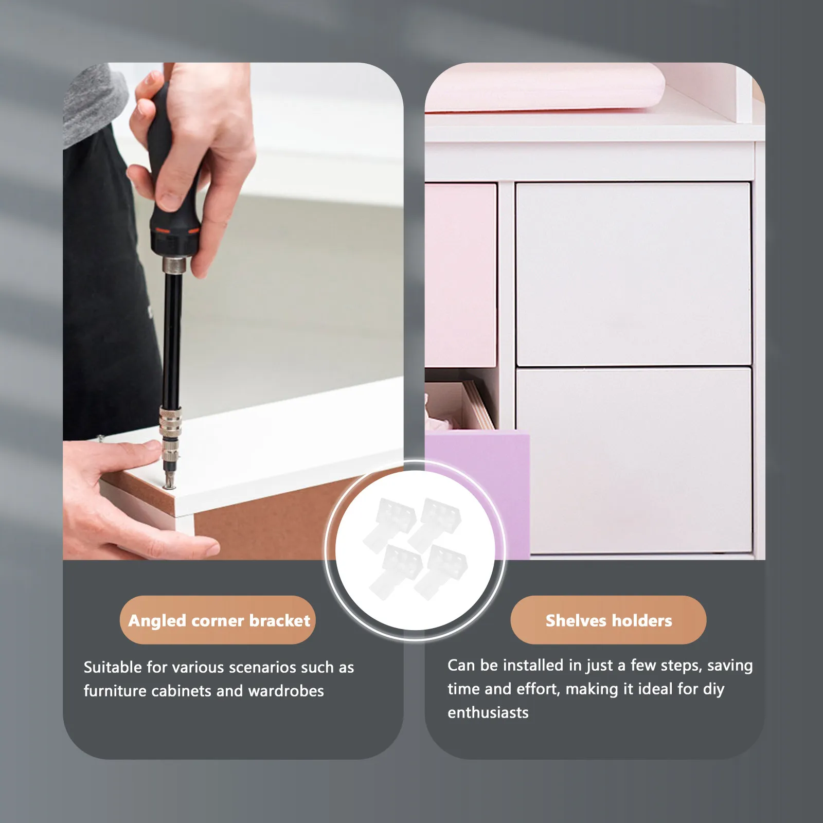 20pcs Plastic Corner Brackets Right Angle Shelf Support for Furniture Cabinet – No-Drill Triangle Bracket