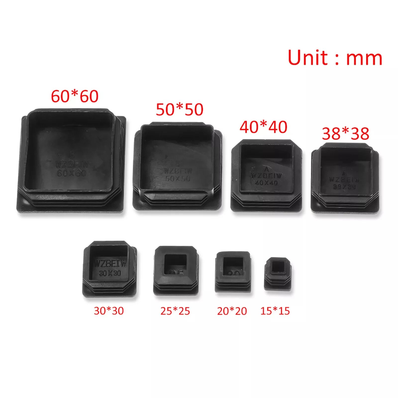 10/20Pcs Square Plastic Inner Plug 13mm to 120mm End Caps Blanking Plug Tube/Box Section Inserts Black