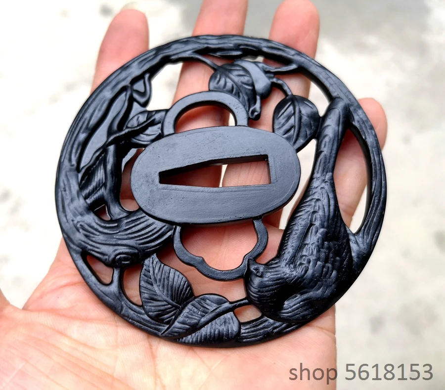 Alloy black Happy Birds tsuba for Japanese sword katana wakizashi tanto