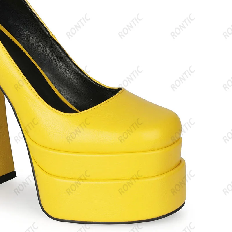 Rontic Handmade Women Marry Janes Pumps Chunky Heels Square Toe Gorgeous Black Blue Green Orange Party Shoes Women Size 34-45 view 6