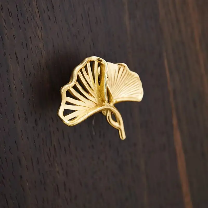 

Креативные 4 шт., чистая латунь, лист гинкго, мебельные ручки, ручки для ящика, шкаф, кухонный комод, ручки для ТВ, винного шкафа