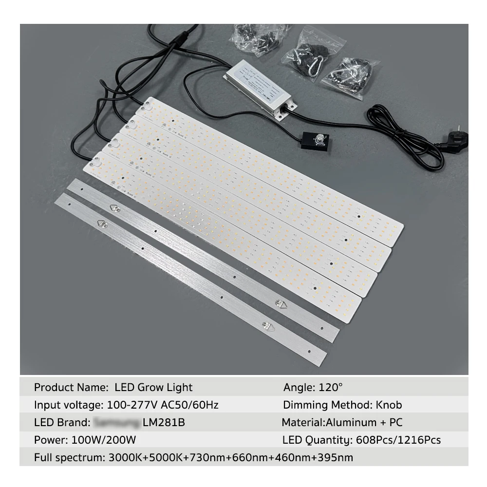 100 واط/200 واط رقيقة جدا الكم مجلس LED تنمو ضوء عكس الضوء LM281B الطيف الكامل ضوء النبات لأنظمة الزراعة المائية الدفيئة