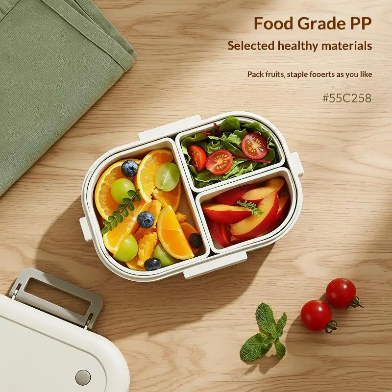 Food Grade 3 Compartment Bento Lunch Box With Leak Proof Lid And Cute Bear Design Perfect For School Office Picnic Daily Use