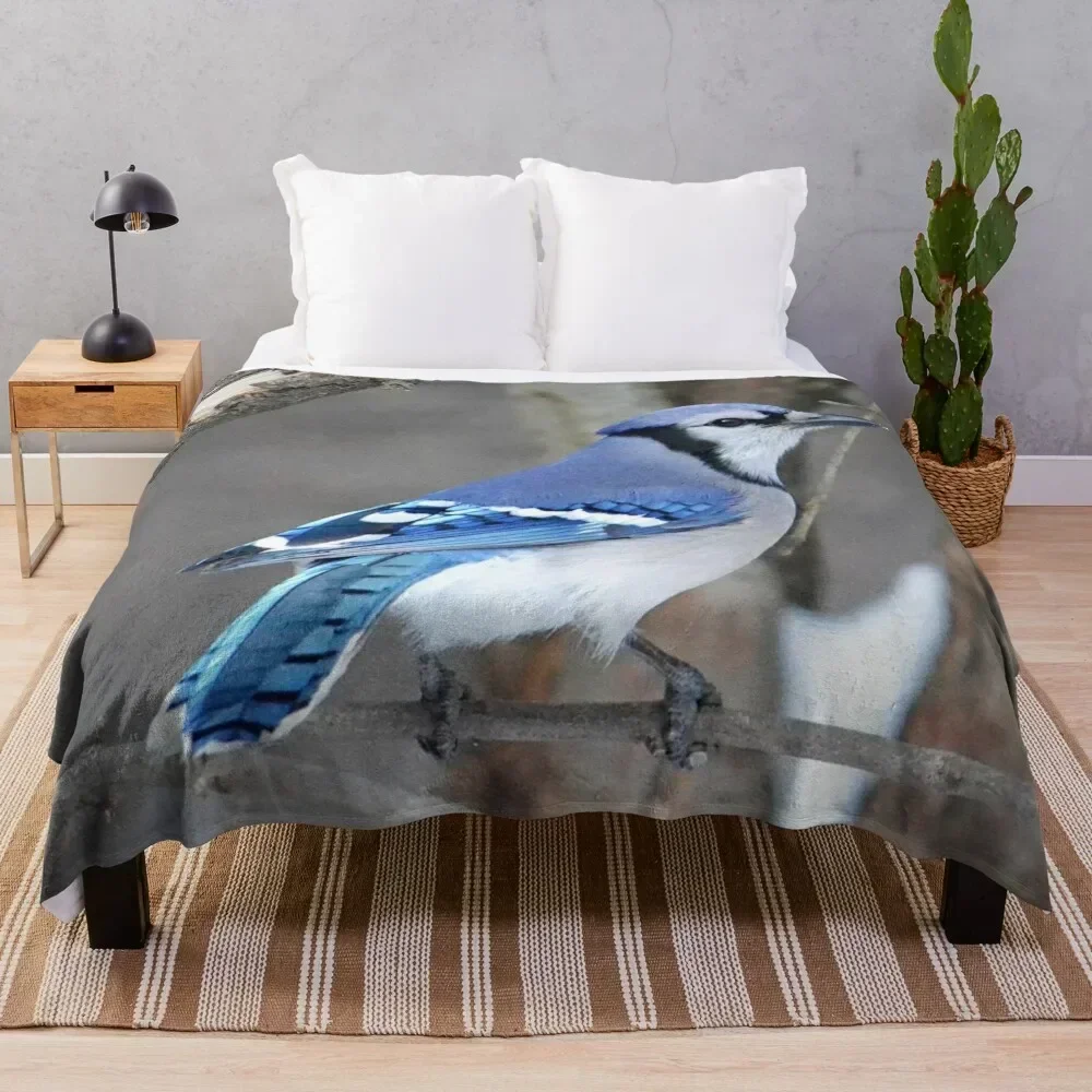 

Blue Jay on a Branch Throw Blanket Stain Resistant Cozy Warm Blanket