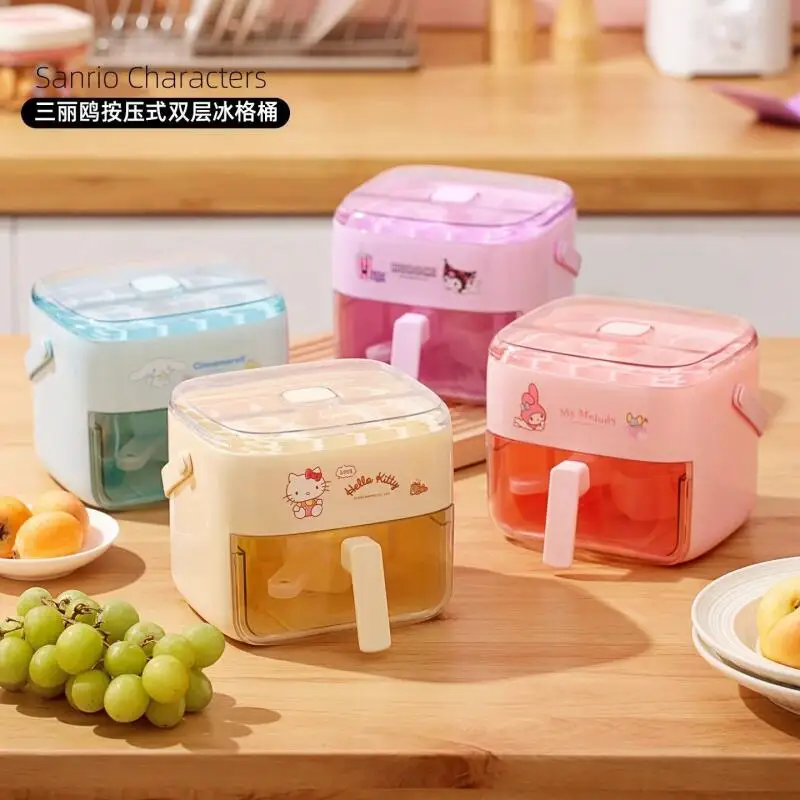

Sanrio Hello Kitty Mold Ice Cube Tray Kawaii Fashion Cute Household Artifact Large Capacity Press Type Double-Layer Ice Bucket
