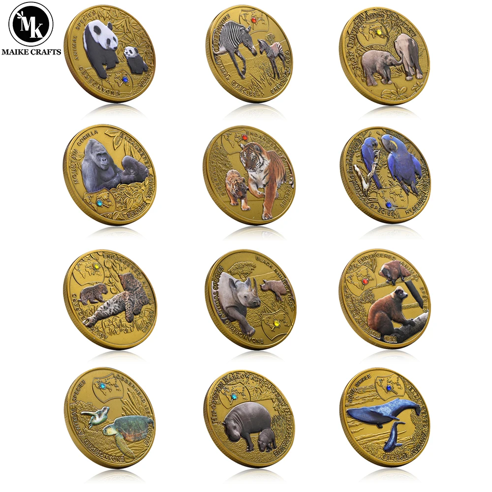 

African Animal Commemorative Coin Hyacinth Macaw Lemur Siberian Tiger Zambia 1000 Kwacha Metal Crystal Medals Collection Gift