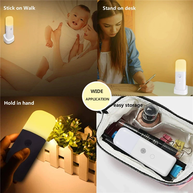 Motion Sensor Night Light Indoor USB Rechargeable Dimmable LED Wall Lamp Portable Motion Night Lamp Kids Room Bedroom Camping