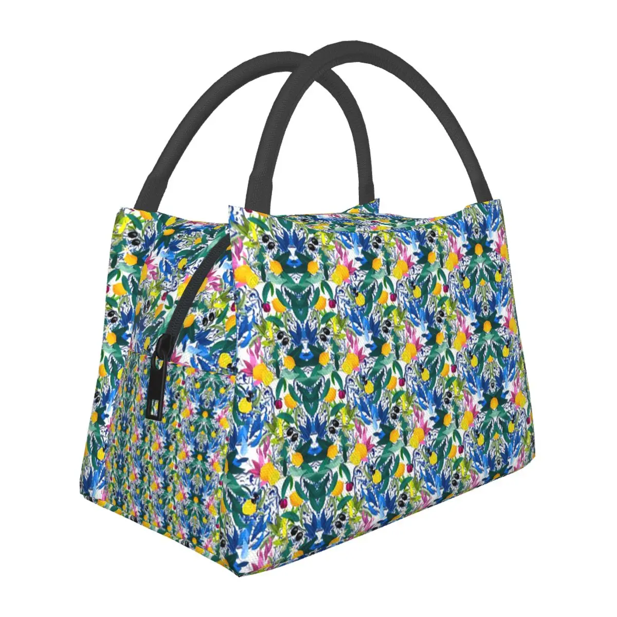 Lemon Fruit Print Lunch Bag Vintage Style Picnic Lunch Box For Women Aesthetic Design Thermal Tote Handbags Oxford Cooler Bag