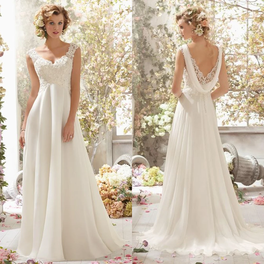 

Vintage Double V-neck Lace Applique A Line Wedding Dresses High Waist Formal Bridal Grown 2023 Rode De Morrie