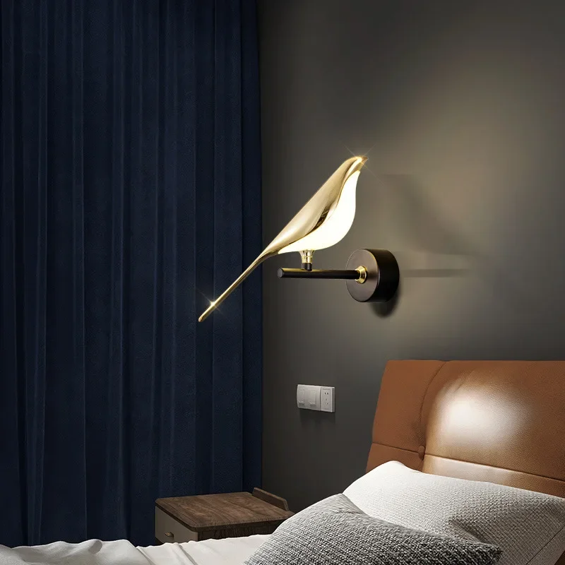 TechHPCreative Golden Magpie Bird LED Wall Lamp Restaurant Living Room Hotel Chandelier Study Bedroom