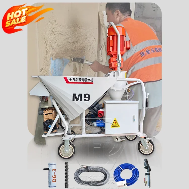 Hot Selling Fully Automatic Electric M9 Wall Plastering Spraying Machine New Condition Pump Motor Engine Home Use Cement Gypsum