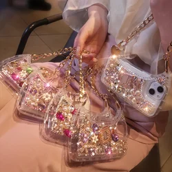 Luxury Colorful Hybrid Bling Diamond Cell Phone Case for Iphone 15 14 11 12 13 XR Girl Handbag Shinning Phone Case with Strap