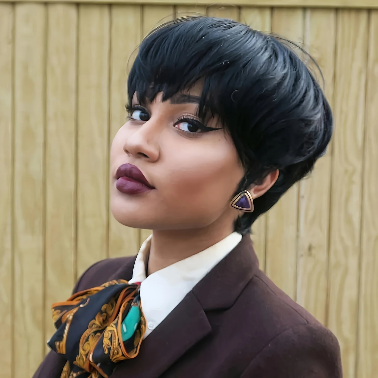 4 # 99J/1Bカラーのピクシーカットストレート人毛ウィッグ、女性用フルマシンメイドウィッグ、ショートレイヤードストレートウィッグ（前髪付き）