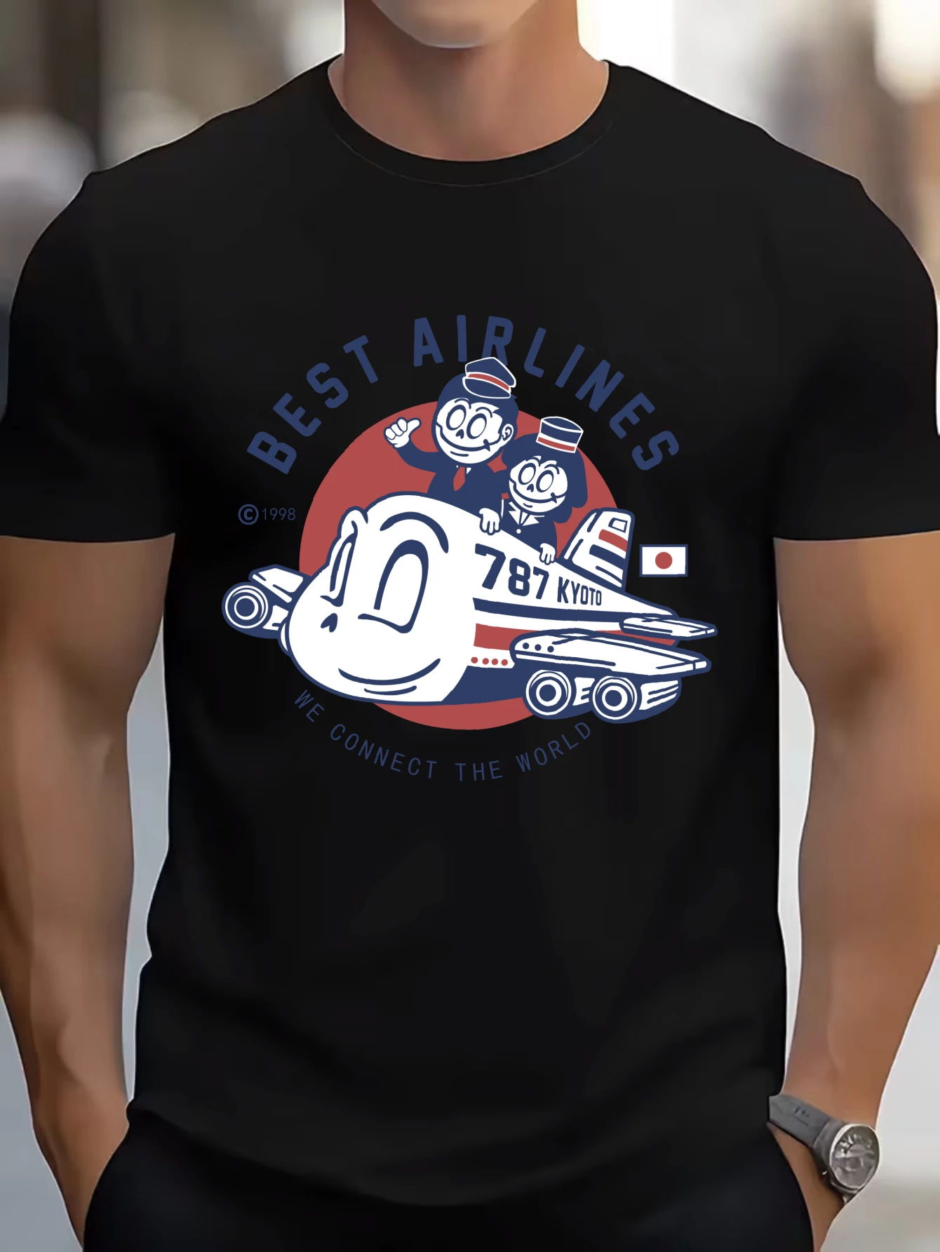 

Vintage Space Rocket Graphic T-Shirt for Men, Sci-Fi Style Short Sleeve Tee, Retro Rocket Print Tops