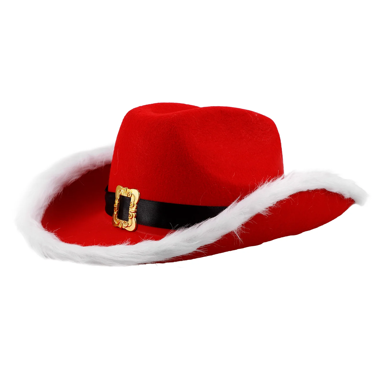 

Red Cowgirl Hat With White Brim Western Style Santa Claus Christmas Costume Party Supplies Xmas Decoration Holiday Event Cosplay