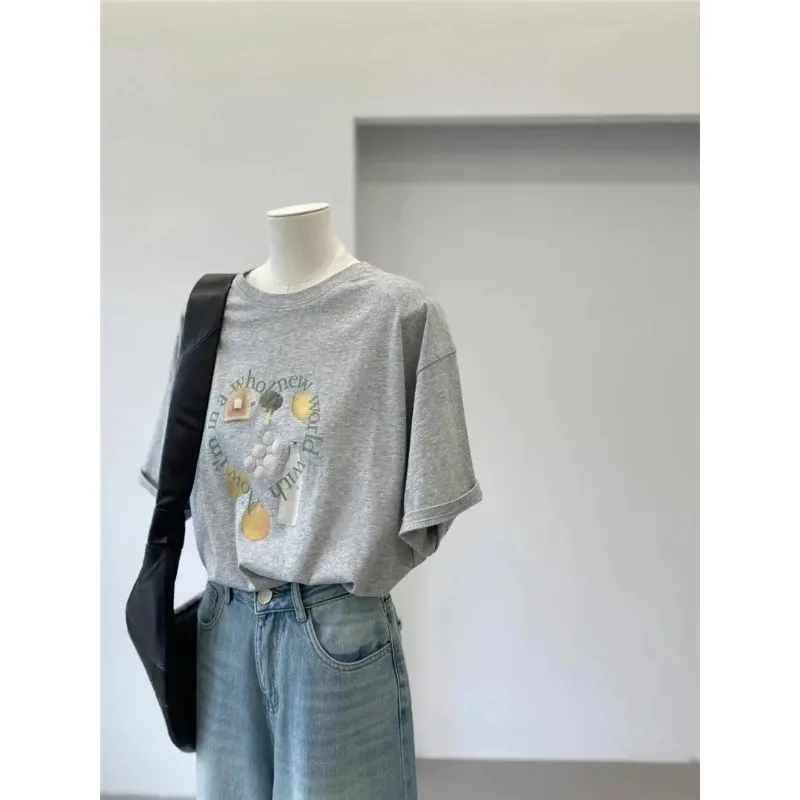 

Women's 100% Cotton Fruit Print T-shirt Casual Loose Short Sleeve Summer Tee