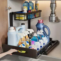 Pull Out Organizer Shelf Multifunctional 2 Tier Storage Rack Large Capacity Sliding Shelf for Kitchen Bathroom Home Organization 2
