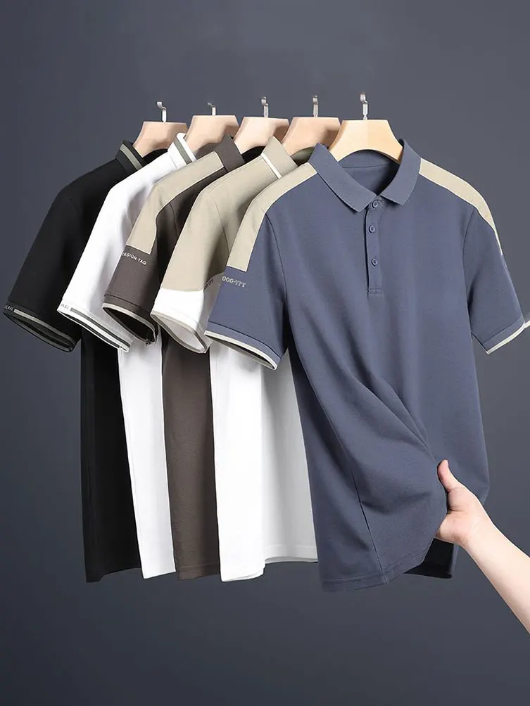 メンズ半袖ポロシャツ,仕事,サマートップ,クラシック,お父さんの襟,快適なコットンTシャツ,新品,2023