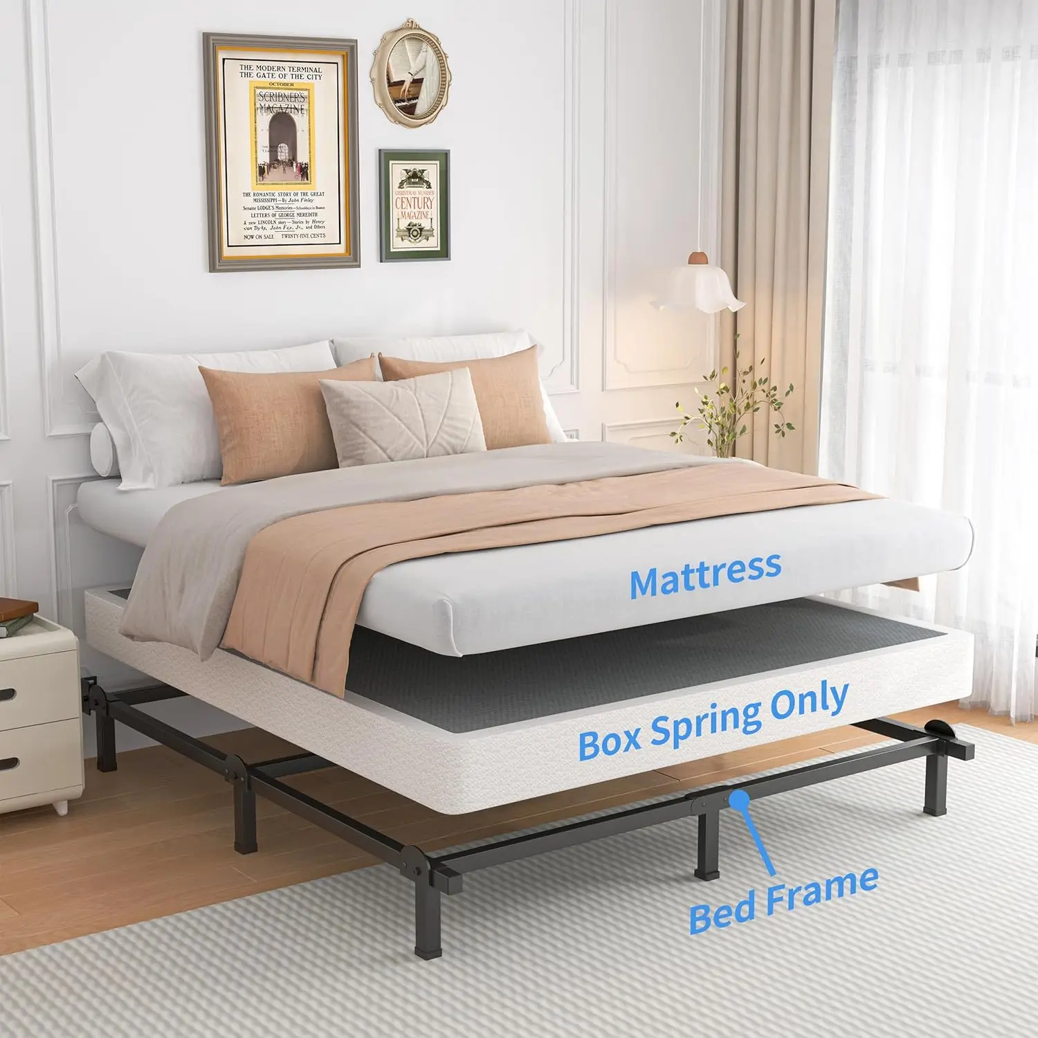 

5 H Full Size Box Spring, Heavy Duty Metal Low Profile Bed Base Mattress Foundation With Fabric Cover, 3500Lbs Max Weight