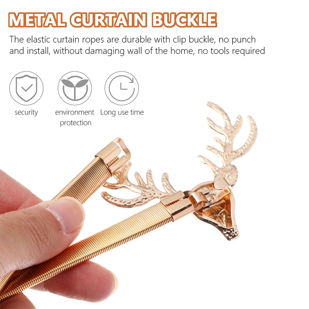 

2pcs Metal Elk Shaped Spring Tiebacks Elastic Stretchable Curtain Rope Draperies Holdbacks Decorative Belt Home Hotel Decor