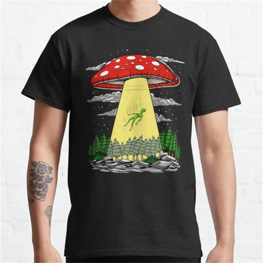 Magic Mushrooms Alien Psychedelic Cotton High Quality EU Size t shirt streetwear men tshirt Japanese male clothing