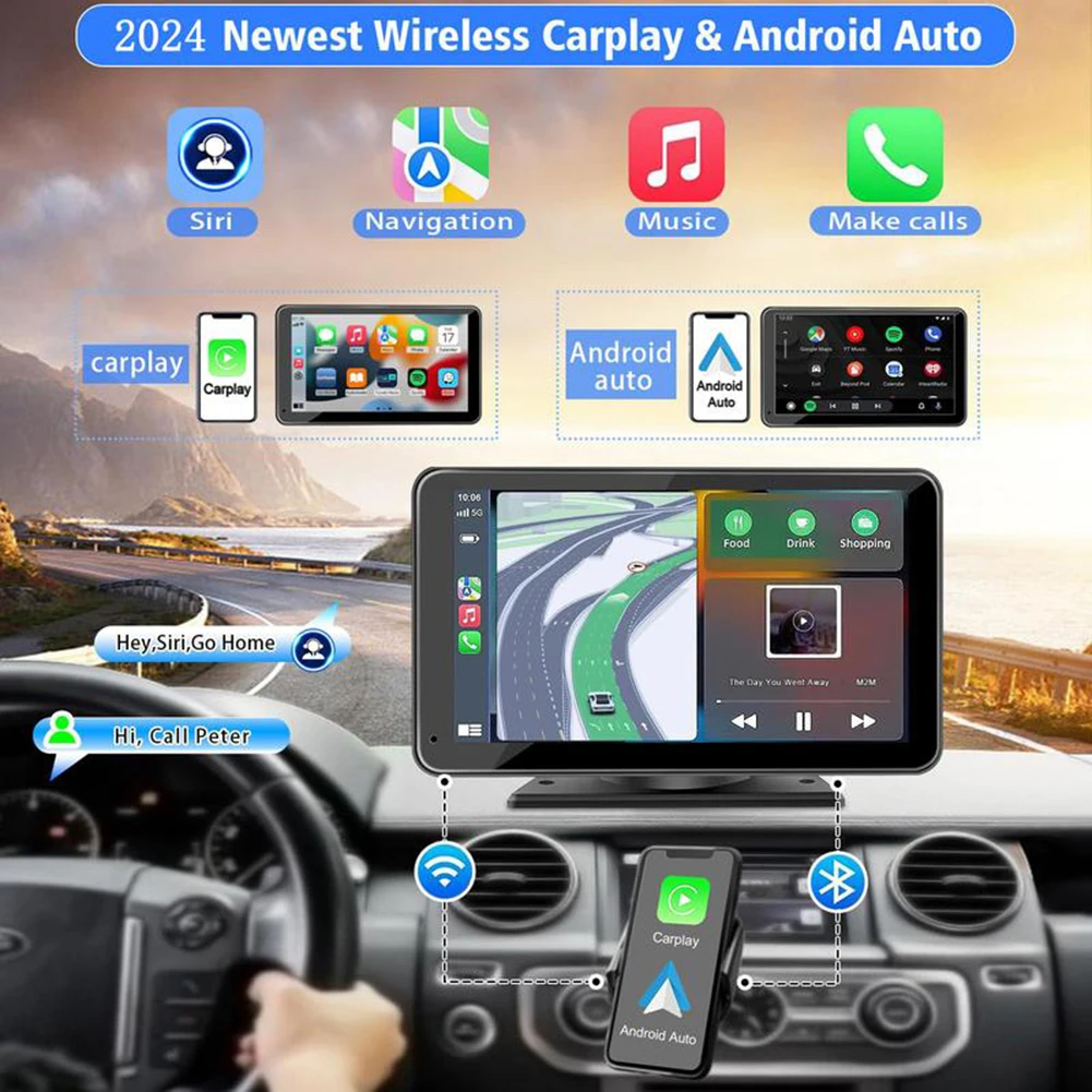 7 Inch Portable CarPlay-compatible Screen Multipurpose Car Audios Receiver/BT Handsfree/Rear Camera Universal All Cars