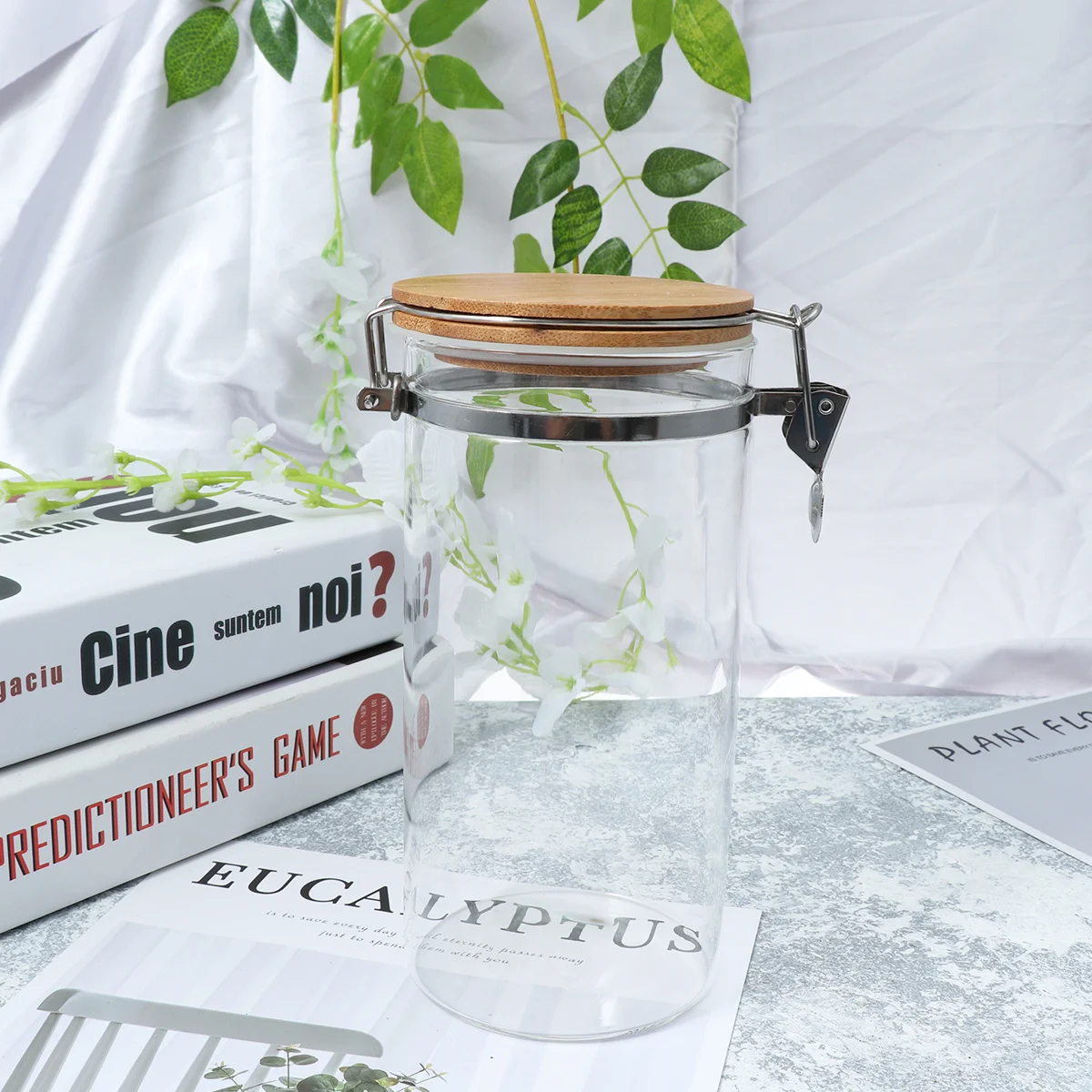 

Airtight Glass Food Storage Jar Bamboo Lid Sealed Canister for Tea Coffee Sugar Salt Container 1420ml