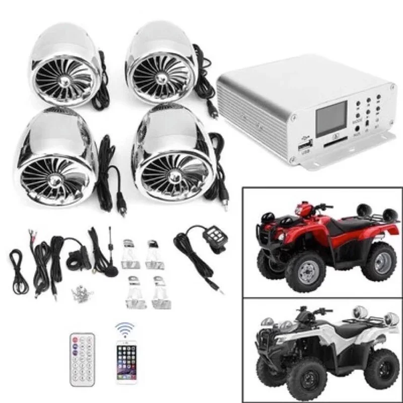 Waterproof M1000 Motorcycle Bluetooth Speakers Stereo Audio System with 1000W 4CH Built-in Amplifier, USB, AUX MP3 Input