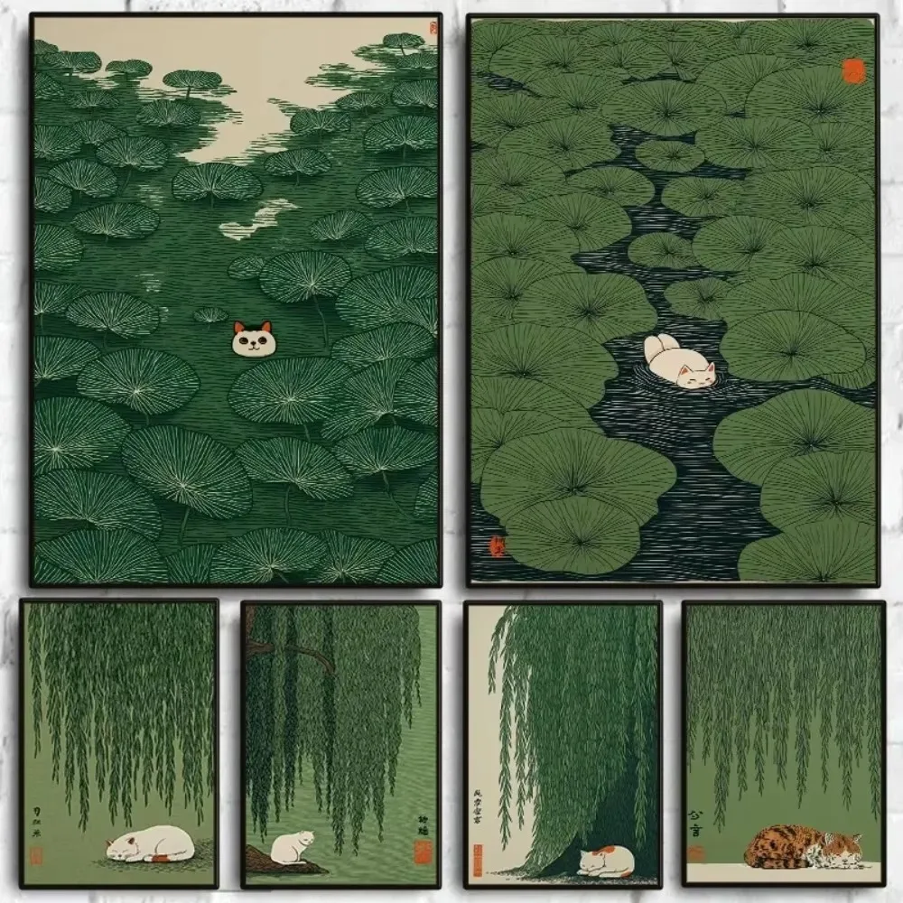 500/1000/1200/2000PCS Puzzles for Adults Japanese Style Green Nature and Cat Jigsaw Puzzles Brain Challenge Game Gift Home Decor