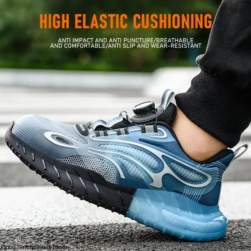 Rotating Button New Safety Shoes Men Anti-smash Anti-puncture Work Shoes Fashion Men Sport Shoes Security Protective Boots Men