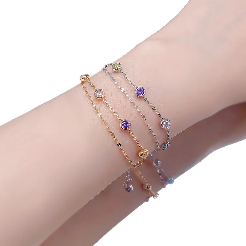 New 100% S925 silver double-layer high-end temperament bubble rainbow color diamond bracelet adjustable wedding jewelry