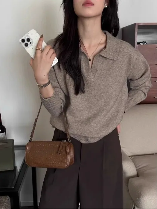 Ele Ne suéter de malha feminino início do outono tapete chique coreano sle profundo ey top tubo reto ape