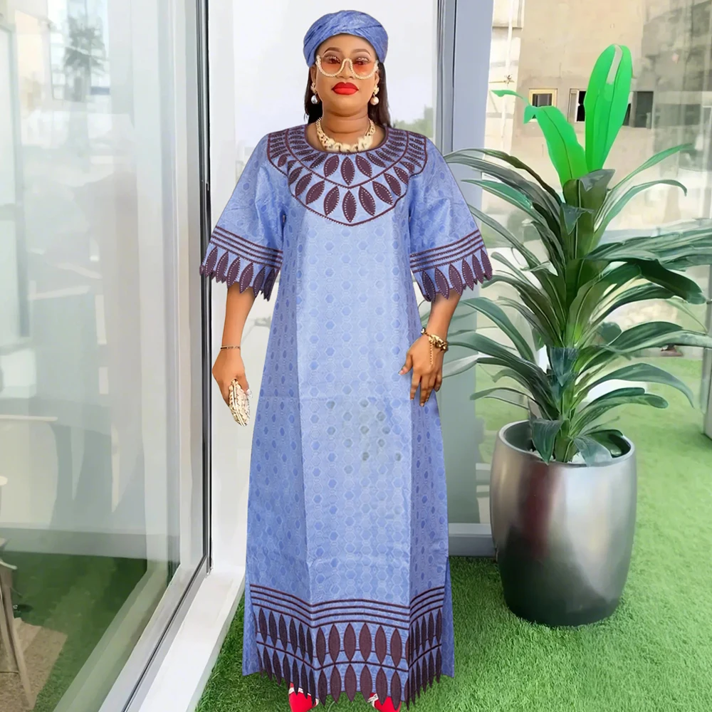 

H&D New African Dresses For Women Embroidery Bazin Floral Boho Dresses Ankara Rich Long Robes Nigeria Party Wedding Ramadan