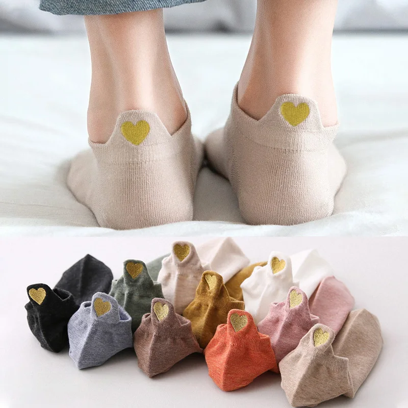 1/4 Paar Damen Knöchelsocken, niedrig geschnitten, modische Herz-Stickerei, bunte Mädchensocken, neuartige, lässige, süße kurze Baumwollsocken für den Sommer