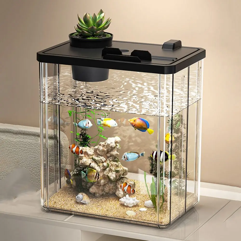 

Transparent Betta Fish Viewing Box Removable Plastic Tabletop Fish Tank Goldfish Bowl with Cover Hydroponic Planter Fish Tank