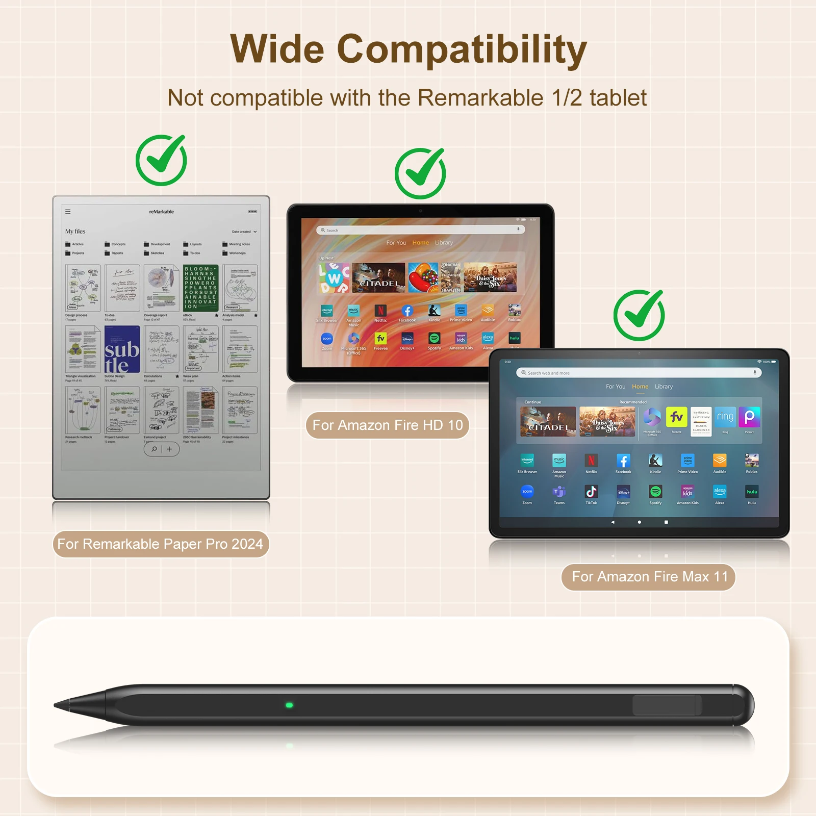 Magnetic Stylus Pen for Remarkable Paper Pro with Eraser, Rechargeable Digital Pen with 4096 Pressure Sensitivity, Tilt