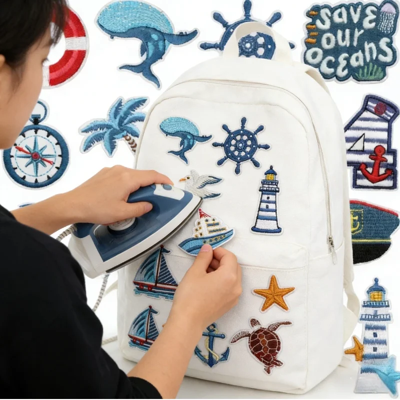 

Swimming Circle Holiday Sea Style 10/12PCS Wholesale Different Sizes Embroidery Patches Iron on Appliques for Clothing DIY