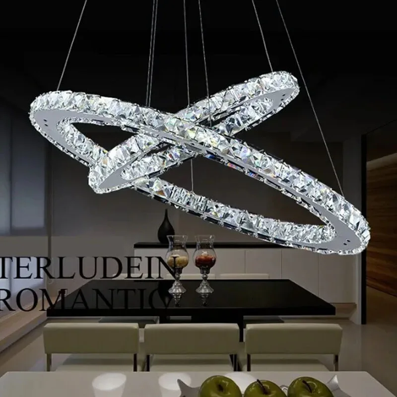 Hot sale Diamond 2 Ring LED K9 Crystal LED Chandelier Light Modern Crtstal lamp Circles fixture 100% Guarantee