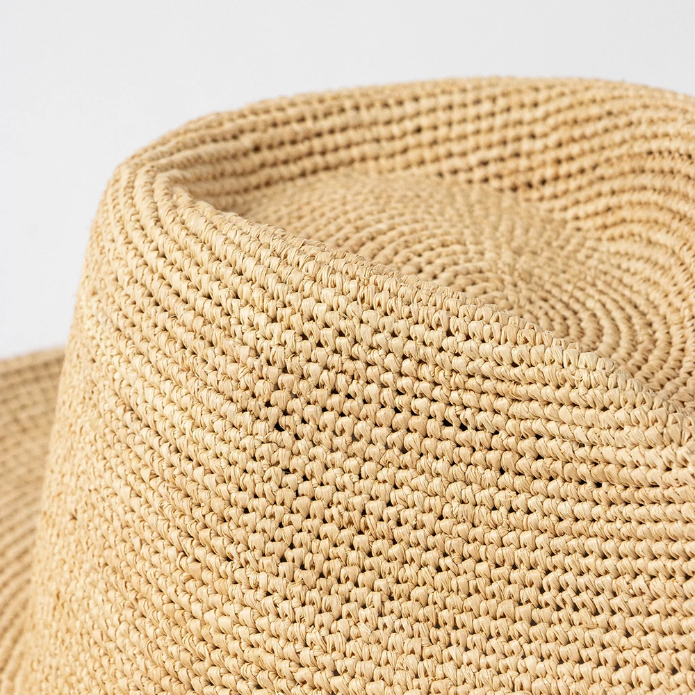 100% Natural Raffia straw hat hand crochet straw hat wide brim fedora hat