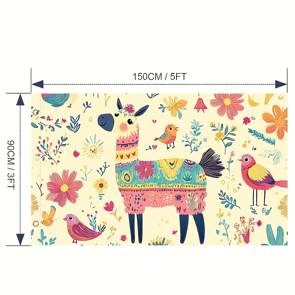 Colorful Llama and Birds Garden Flag Decorative Alpaca Print Outdoor House Banner For Farmhouse Decor