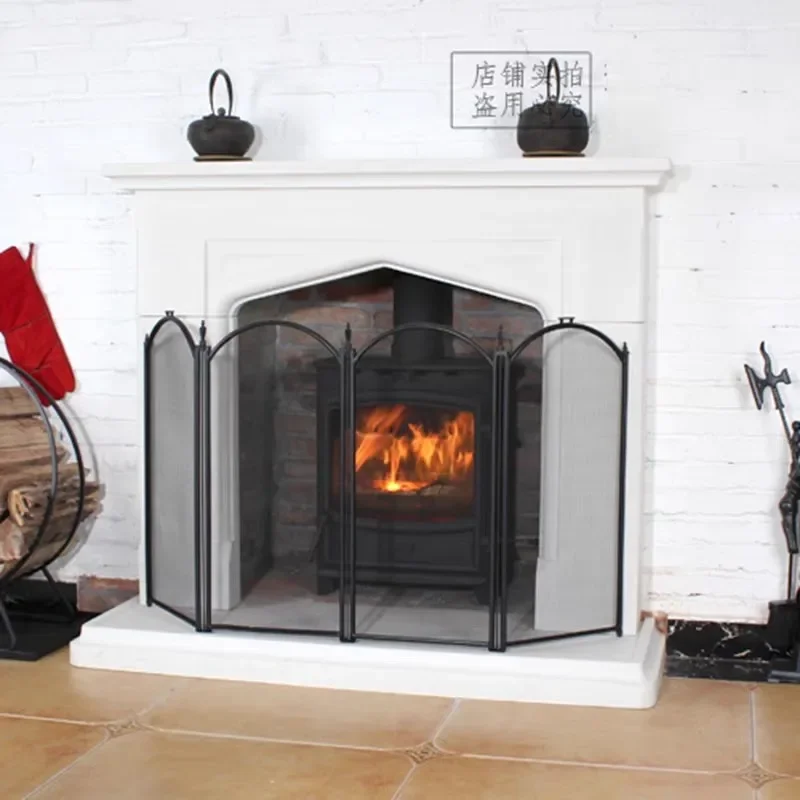 Fireplace screen mesh fire screen tool guardrail partition wrought iron folding screen decorative frame Nordic fence front guard