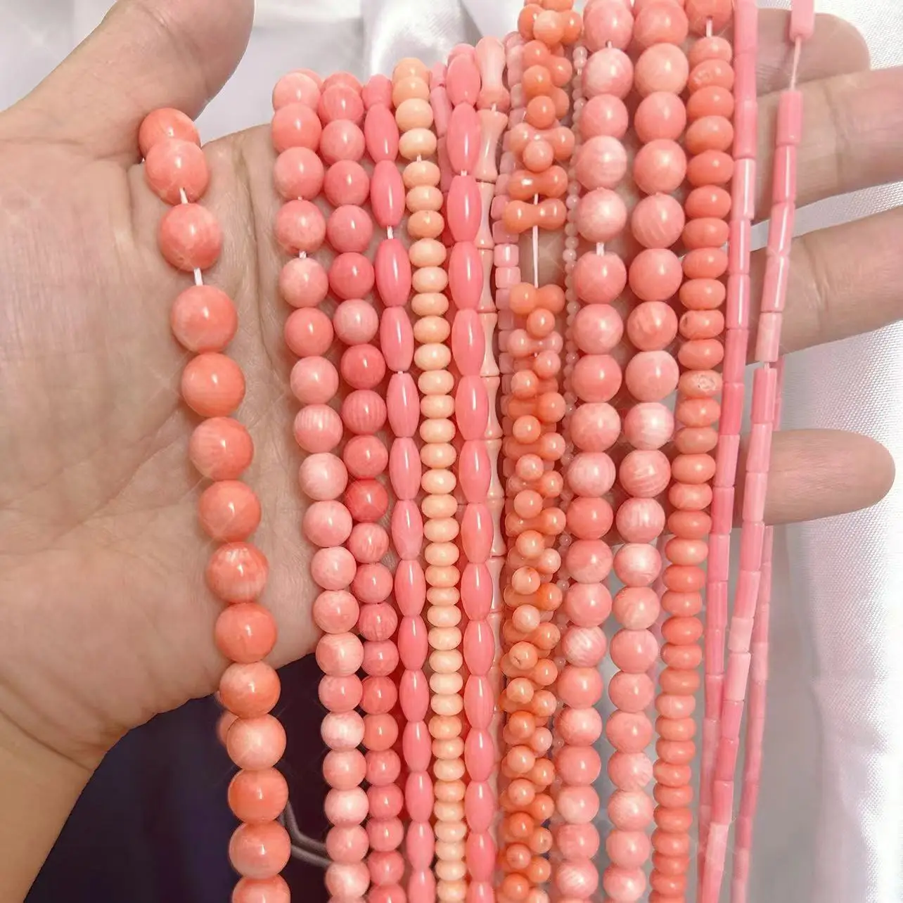 Select by Shape Small Pink Color Column Rice Sea Bamboo Coral Spacer Fashion Jewelry Design Spacer Beads Strand  15\