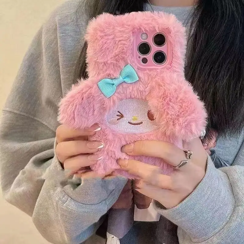 Kawaii My Melody Cartoon Plush Phone Case Sanrios Anime Apple Iphone 14 13 12 11 Pro Max X Xr Xs Plus Soft Shockproof Cover Case