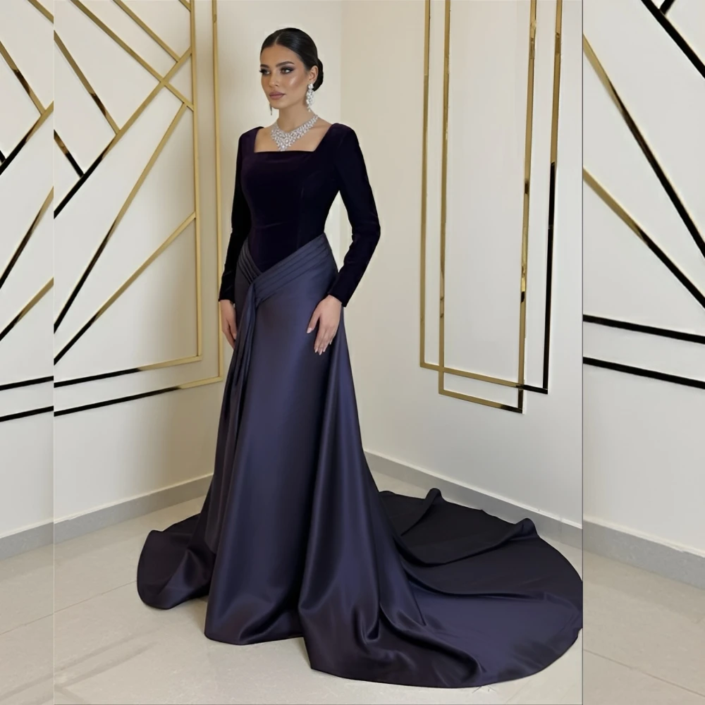 

Customized Charmeuse Pleat Square Neck A-line Long Dresses Bespoke Occasion High Quality Evening Dress Elegant Party