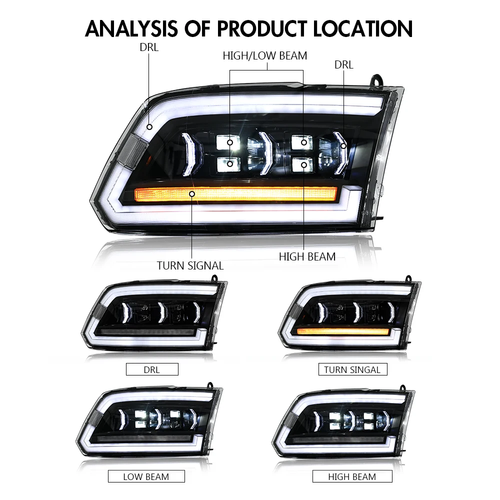 Par de faros delanteros de lente de proyector superligeros para Dodge RAM 1500 2013-2018 Dodge RAM 2500 lámpara de faro