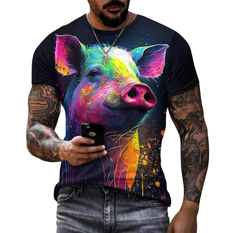 

Funny Animal Graffiti Art Graphic T Shirts Trend Personality Pig 3D Print T-Shirt Harajuku Fashion Streetwear Women Tee Y2k Tops